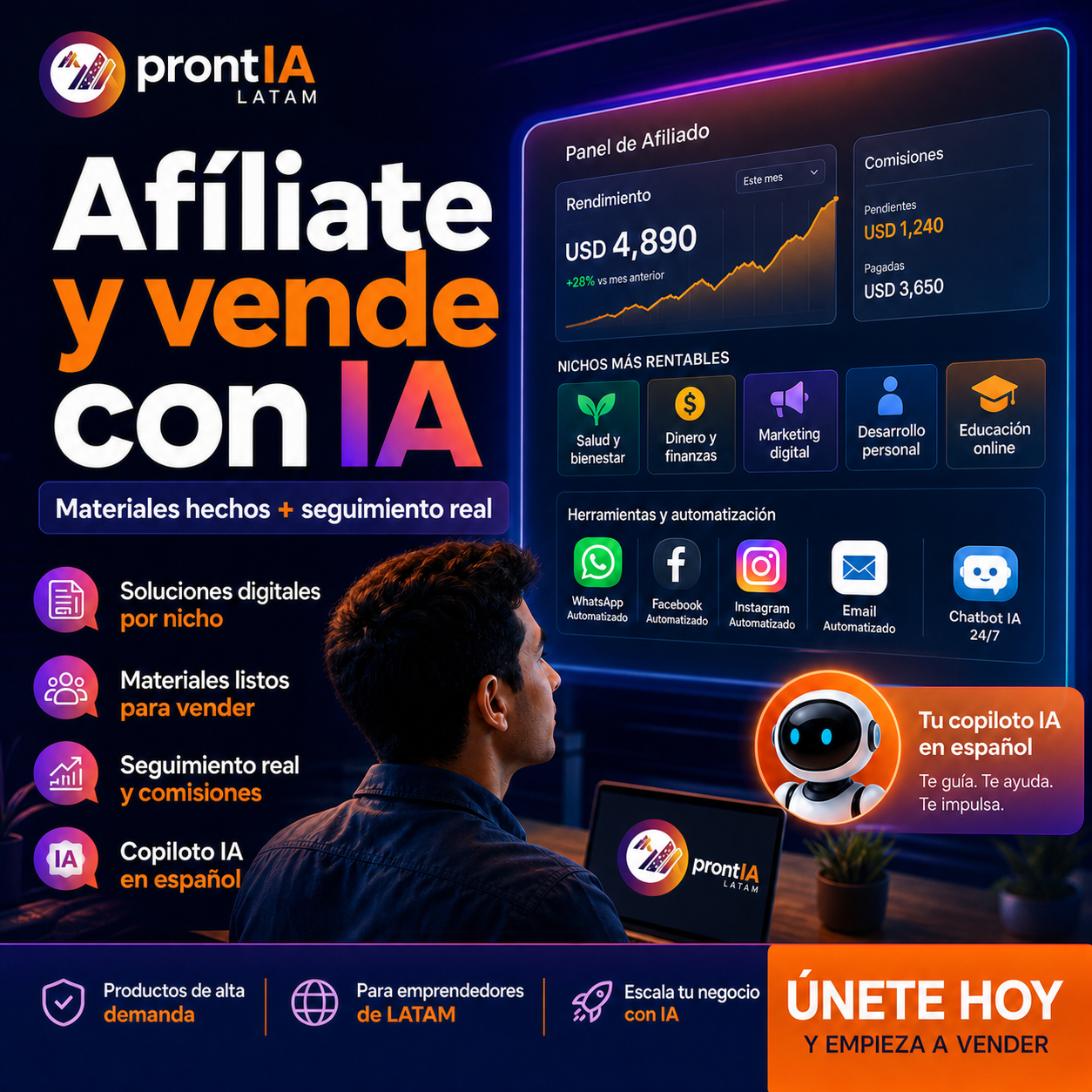 Creatividad del programa de afiliados ProntIA LATAM