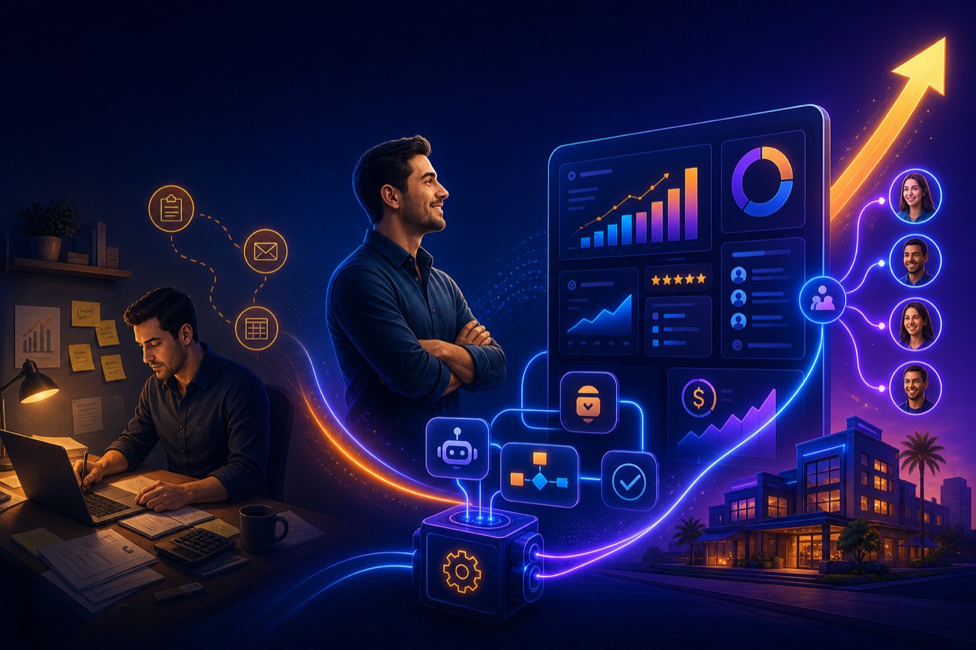 Escalado de negocio con automatización y panel de métricas
